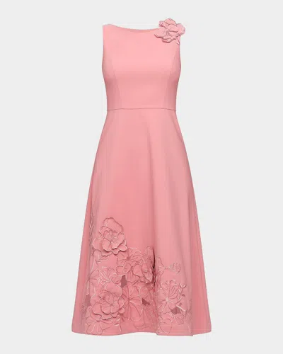 Kay Unger Heidi Floral Appliqué Stretch-crepe Midi Dress In Pink