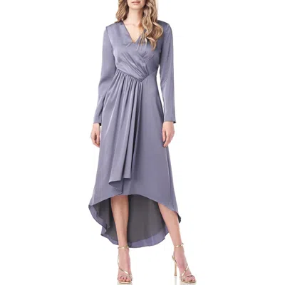 Kay Unger Helena Womens Hi-low Gathered Evening Dress In Gray