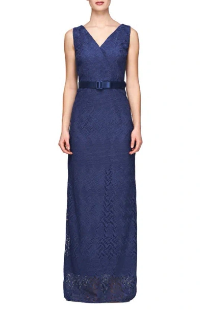 Kay Unger Hendrix Sleeveless Lace Column Gown In Midnight