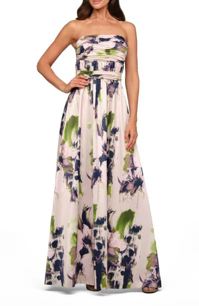 Kay Unger Ida Floral Print Strapless Gown In Multi