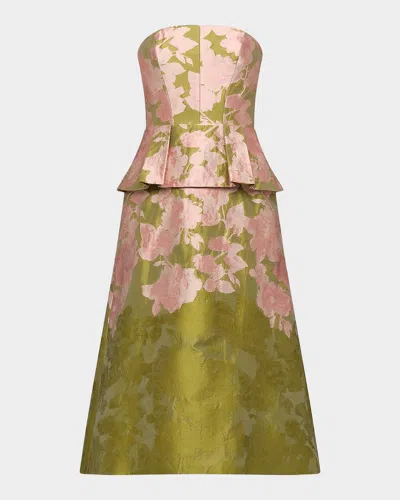 Kay Unger Imogen Metallic Jacquard A-line Cocktail Dress In Green