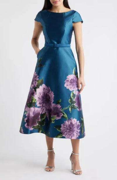 Kay Unger Ina Belted Cocktail Dress In Blue