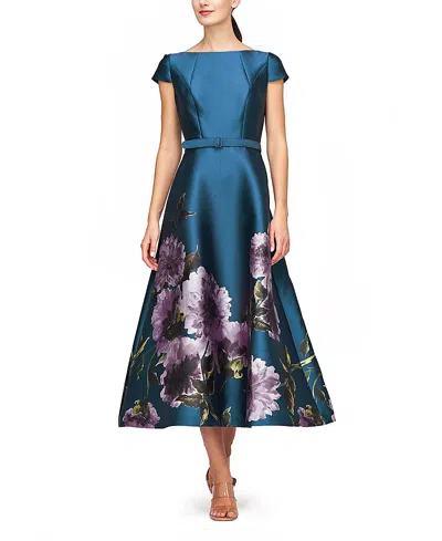 Kay Unger Ina Tea Length Dress In Blue
