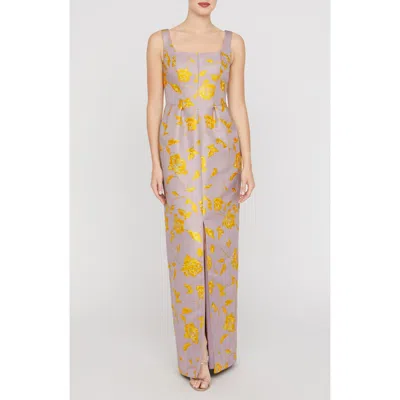 Kay Unger Indiana Floral Column Gown In Brown