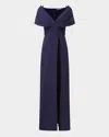 Kay Unger Irelyn Off-shoulder Crepe Walk Thru Jumpsuit In Blue