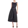 Kay Unger Isla Plaid Pleated Belted Cocktail Dress In Black/night Blue