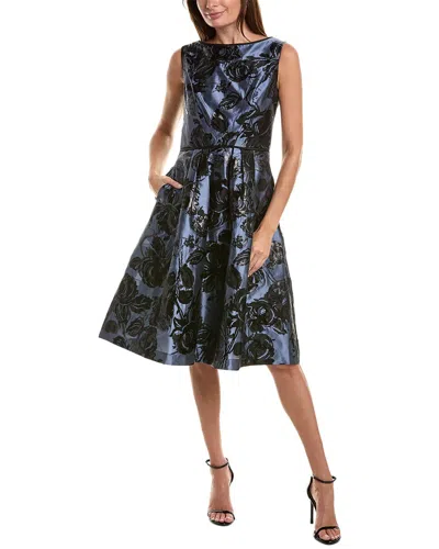 Kay Unger Jackie Jacquard Midi Dress In Blue