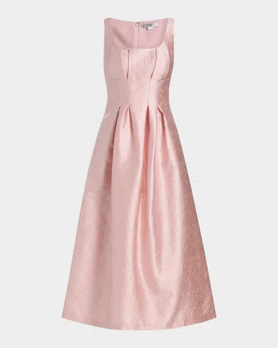 Kay Unger June Sleeveless Pleated Jacquard Midi Dress In Pink