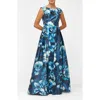 Kay Unger Kate Floral Layered Mikado Gown In Blue
