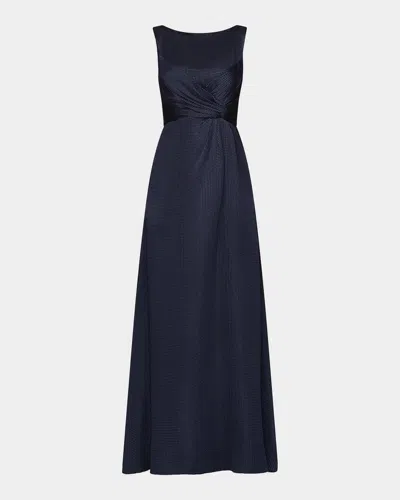Kay Unger Leah Charmuse A-line Gown In Blue