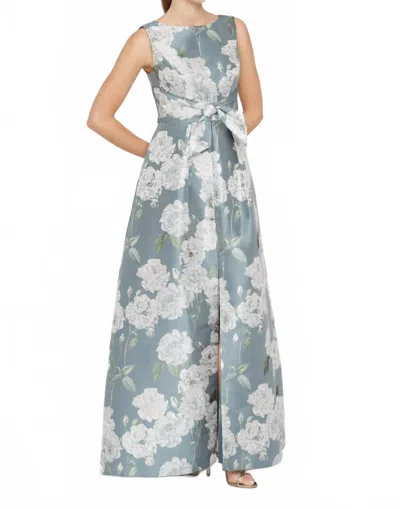 Kay Unger Lilianna Floral Gown In Slate In Gray