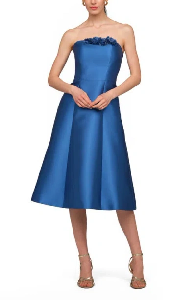 Kay Unger Livia Strapless Satin Cocktail Dress In Blue