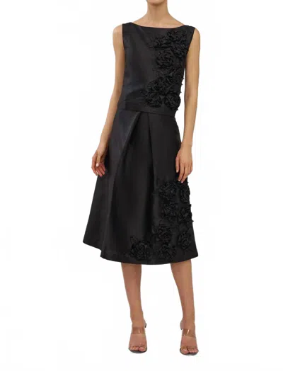 Kay Unger Logan Floral Applique Midi Skirt In Black