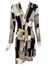 Kay Unger Long Sleeve V Neck Dress In Multi In Multi