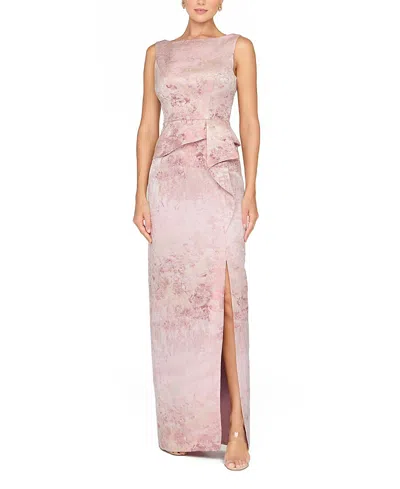 Kay Unger Luciana Column Jacquard Gown In Bloom In Pink