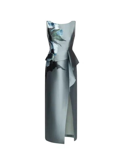 Kay Unger Luciana Floral-print Peplum Gown Maxi Dress In Multi