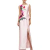 Kay Unger Luciana Placed Floral Column Gown In Blush