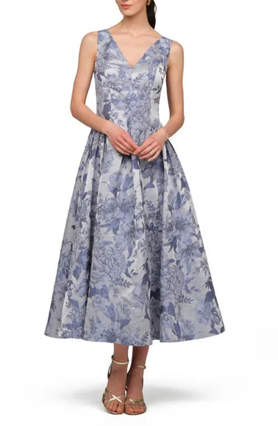 Kay Unger Lysandra Floral Jacquard Party Dress In Multi