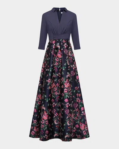 Kay Unger Marceline Floral-jacquard Shirtwaist Gown In Multi