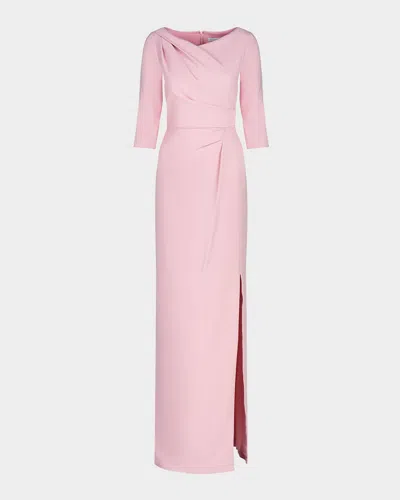 Kay Unger Margerite Pleated Side-slit Column Gown In Pink