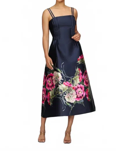 Kay Unger Margot Tea Length Dress In Midnight Blue