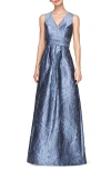 Kay Unger Mariah Crinkle Pleated Gown In Mediterranean Blue