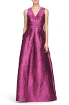 Kay Unger Mariah Crinkle Pleated Gown In Sangria