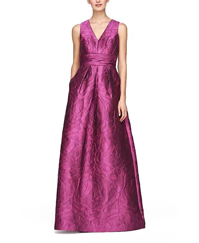 Kay Unger Odetta Floral Jacquard Sleeveless A-line Cocktail Dress In Heather Rose