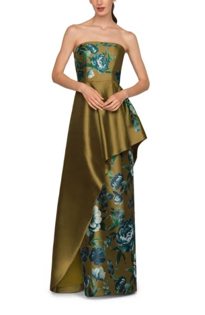 Kay Unger Marigold Strapless Evening Gown In Multi