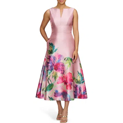Kay Unger Marlene Placed Floral Print Sleeveless Cocktail Dress In Woodrose Multi
