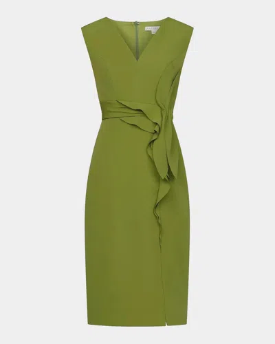 Kay Unger Maya Ruffle Midi Dress In Green