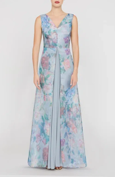 Kay Unger Merida Floral Print Sleeveless Gown In Multi