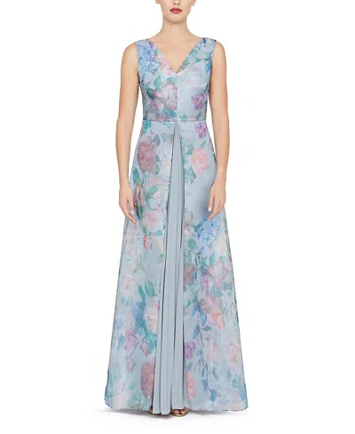 Kay Unger Merida Floral Print Sleeveless Gown In Multi