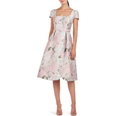 Kay Unger Women's Mira Floral Jacquard Belted Midi-dress In Pink Pearl