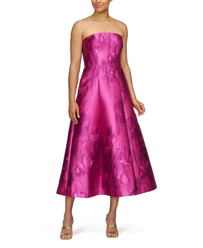 Kay Unger Natalie Strapless Midi Dress In Vivid Berry Multi