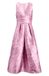 Kay Unger Odetta Floral Jacquard Sleeveless A-line Cocktail Dress In Heather Rose