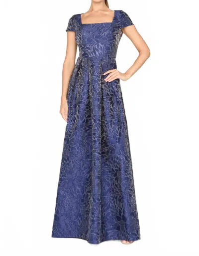 Kay Unger Ophelia Jacquard Gown In Blue