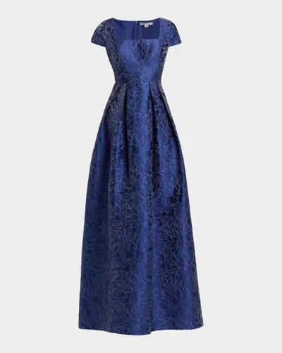 Kay Unger Ophelia Jacquard Gown In Blue