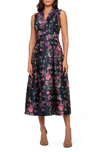 Kay Unger Rhea Floral Midi Cocktail Dress In Multi