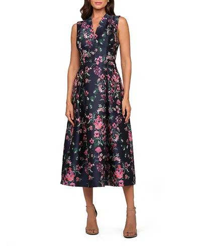 Kay Unger Rhea Tea Length Dress In Blue