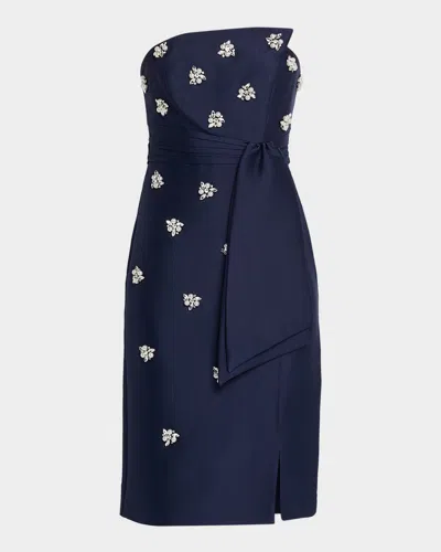 Kay Unger Ria Strapless Crystal-embellished Midi Dress In Blue