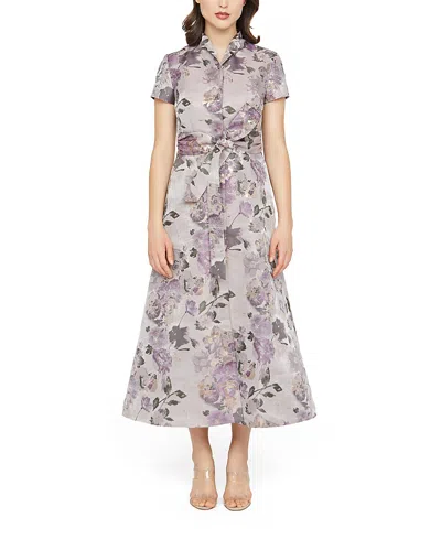 Kay Unger Robin Tea Length Dress In Gray