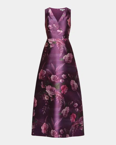 Kay Unger Rosalind Floral V-neck Gown In Purple