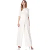 Kay Unger Sabine Womens Wide Leg Elbow Sleeve Jumpsuit In White
