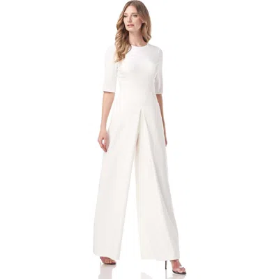 Kay Unger Sabine Womens Wide Leg Elbow Sleeve Jumpsuit In White