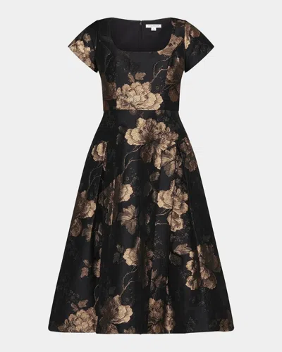 Kay Unger Sadie Floral Jacquard Midi Dress In Black