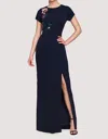 Kay Unger Serenity Column Gown In Midnight Blue In Blue
