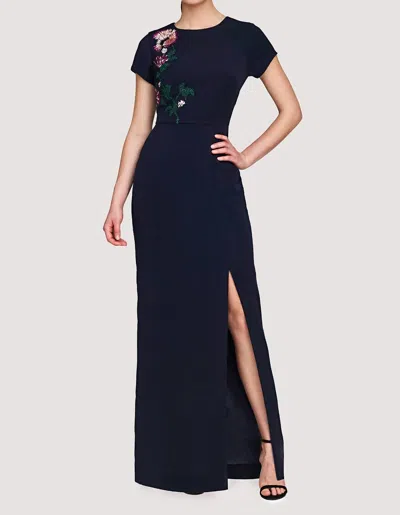 Kay Unger Serenity Column Gown In Midnight Blue