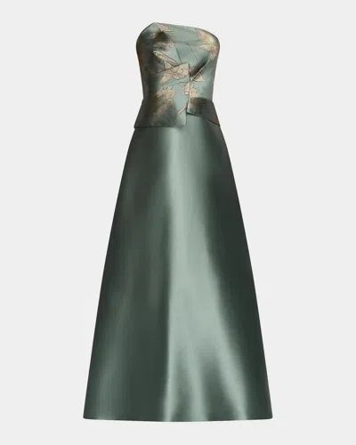 Kay Unger Sheryl Mikado Floral A-line Gown In Green