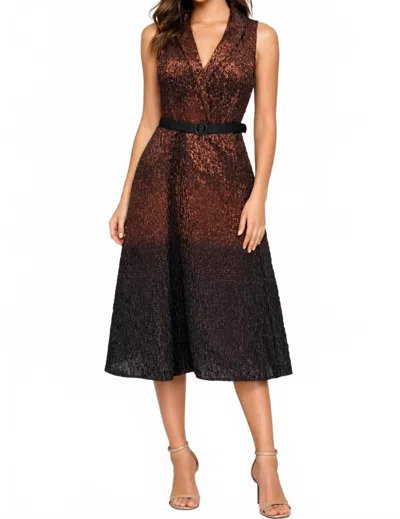 Kay Unger Sleeveless Ombré Bronze Midi Dress In Metallic Brown